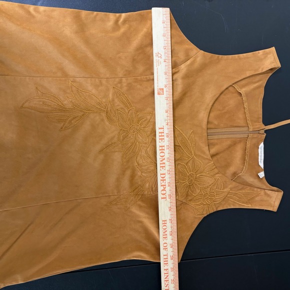 Soft Surroundings Embroidered Floral Tank Top Womens L Brown Faux Suede Boho - Picture 6 of 10